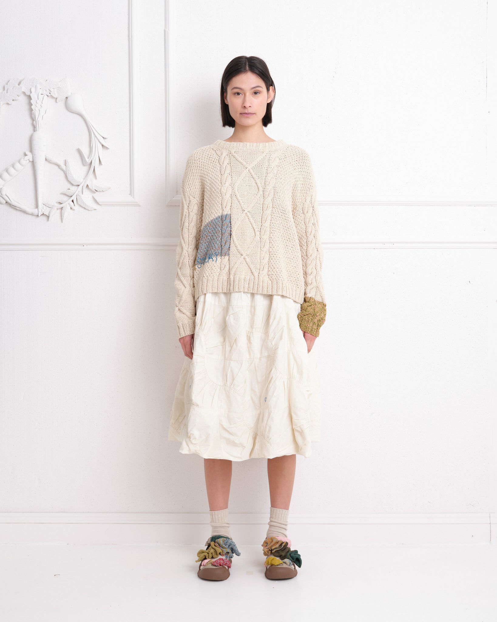 Cable Knit Jumper Ecru Darn Knit