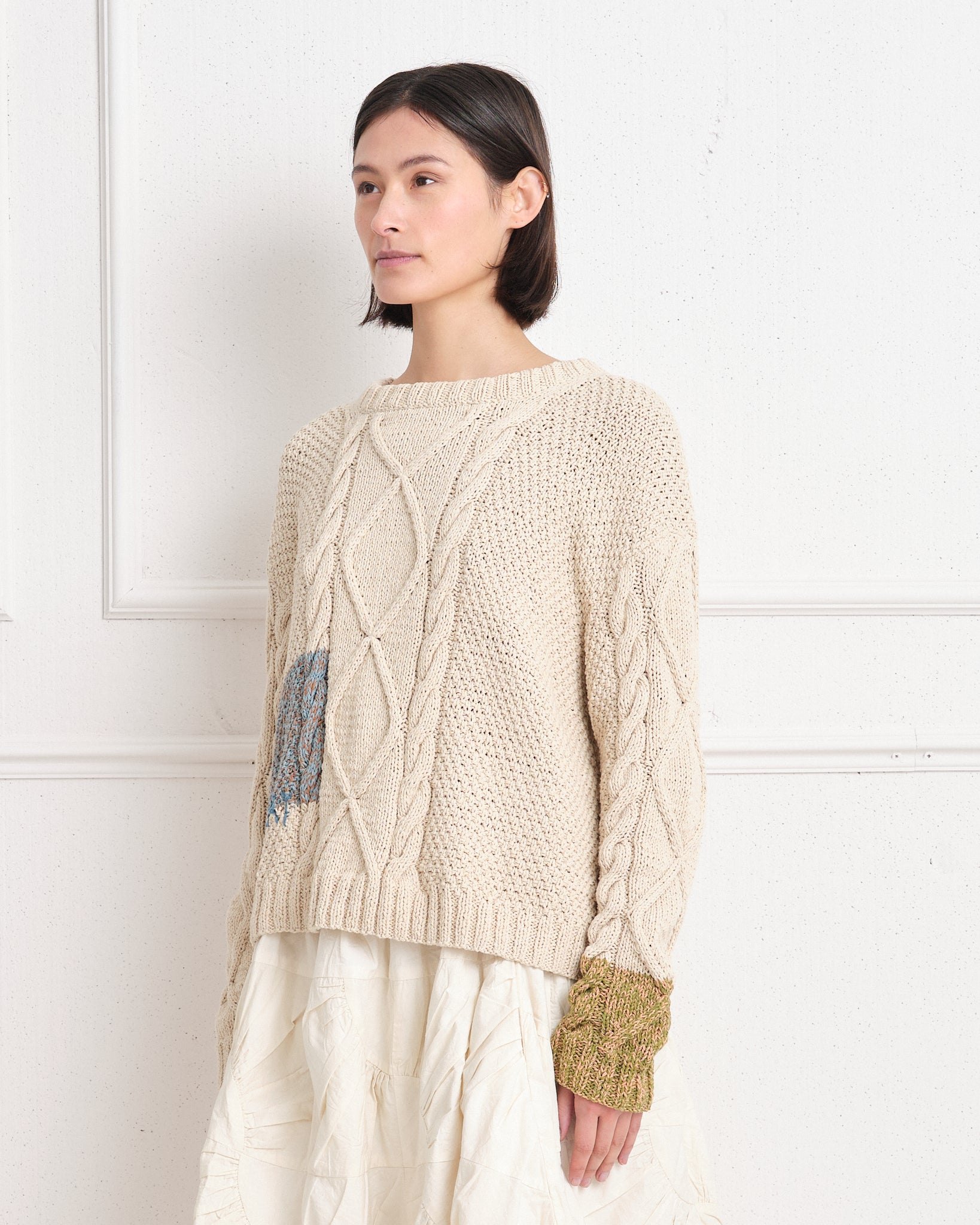 Cable Knit Jumper Ecru Darn Knit