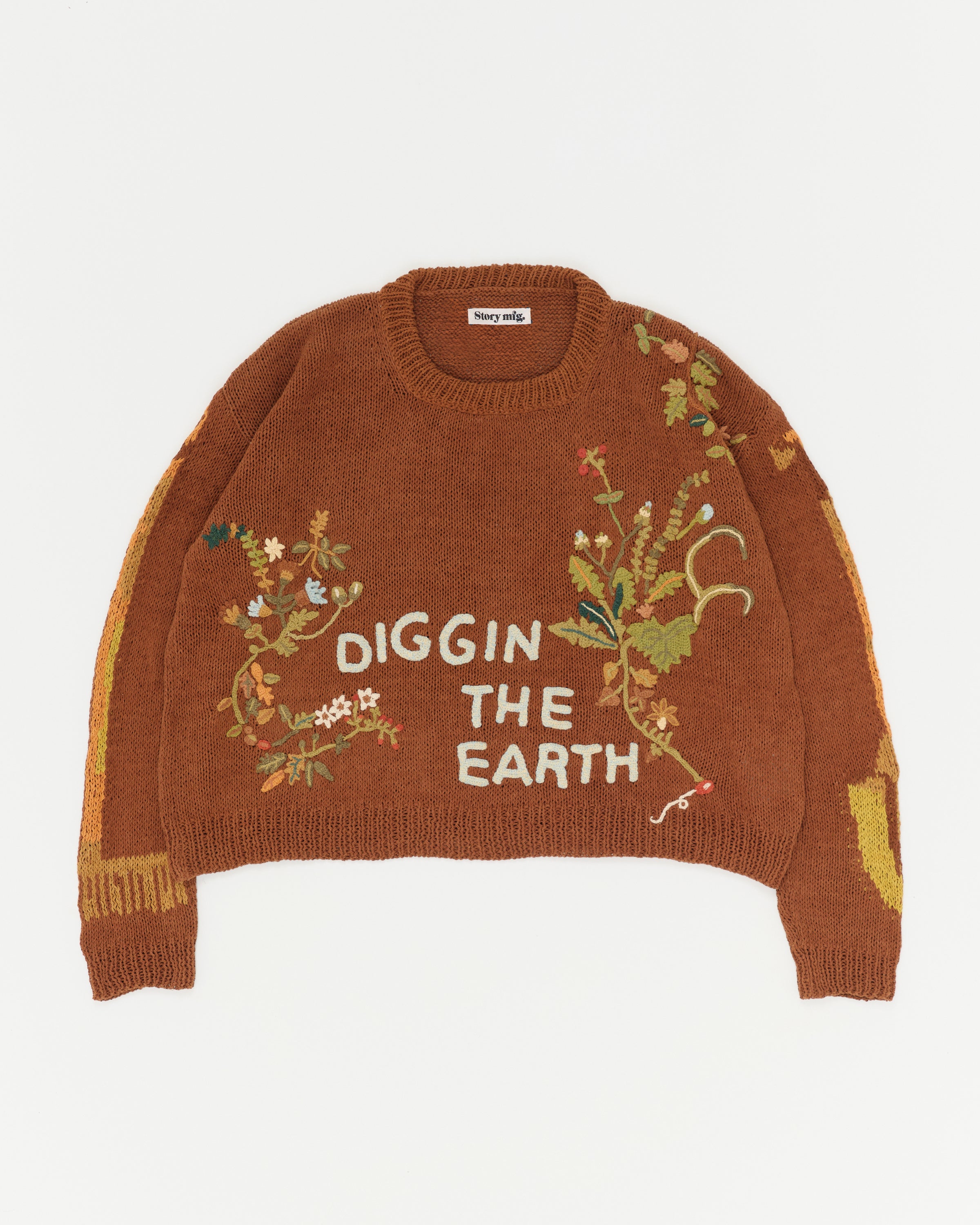 Story mfg コットンニット 手編み 総柄 オーガニックコットン M Bulb Knit Jumper - Brown Diggin' The Earth – Story mfg.