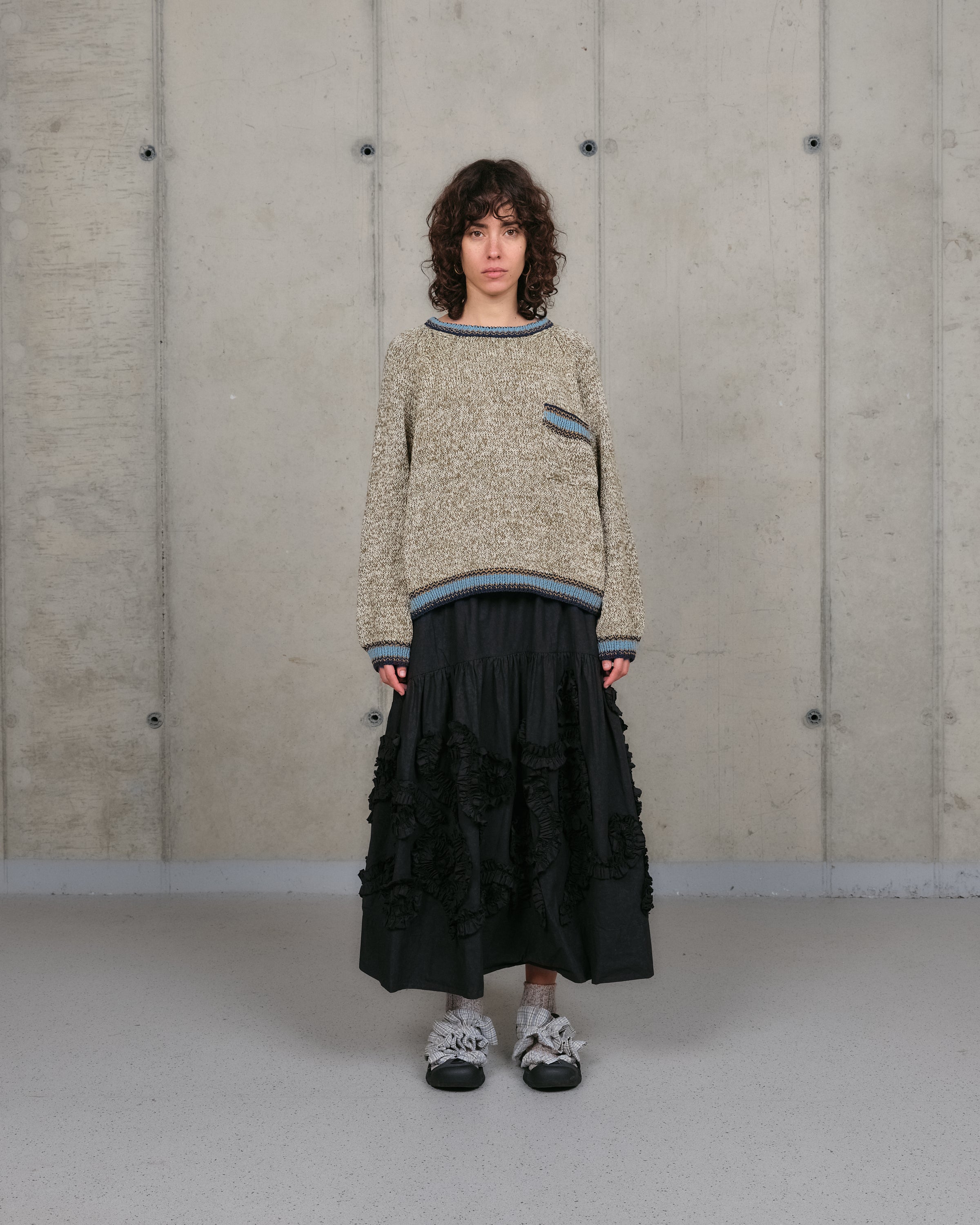 トップス STORY MFG. Olive Spiral Block Swetaer S 269060MCJ2-