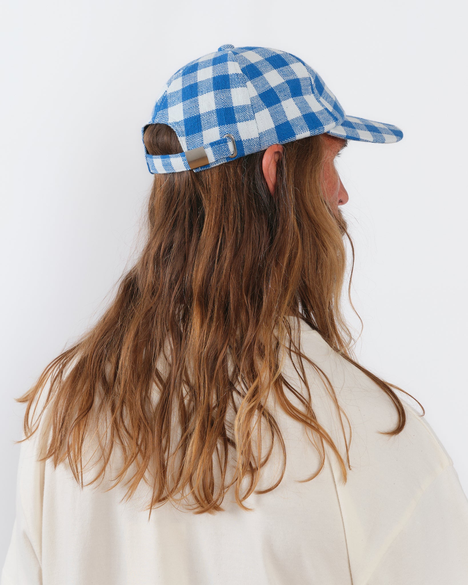 Custom Baseball Cap - Blue Gingham Handloom