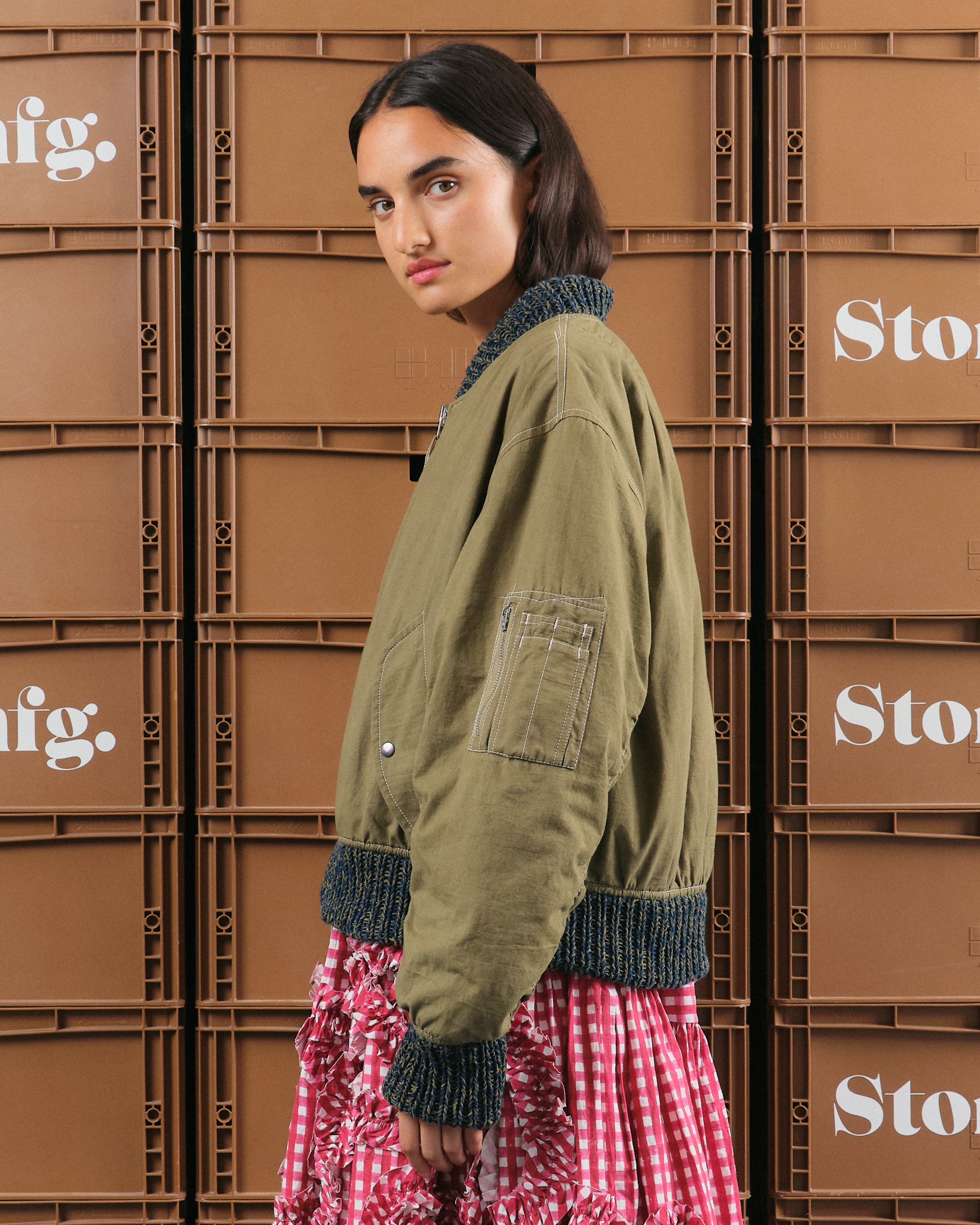 ジャケット・アウター CHECK EMBROIDERY NO COLLAR JACKET Genanx Vintage Varsity College Jacket for Men and Women