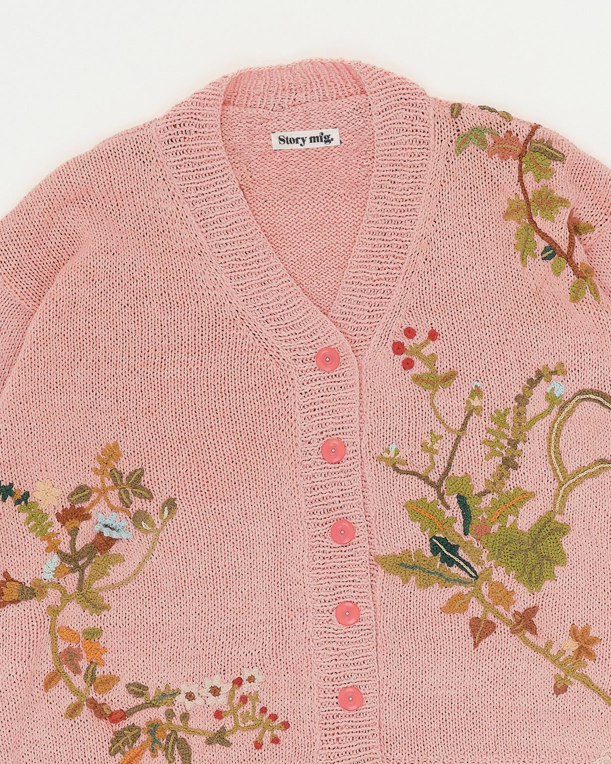 Story mfg コットンニット 手編み 総柄 オーガニックコットン M Sunwell Knit Cardigan - Pink Diggin' The Earth – Story mfg.