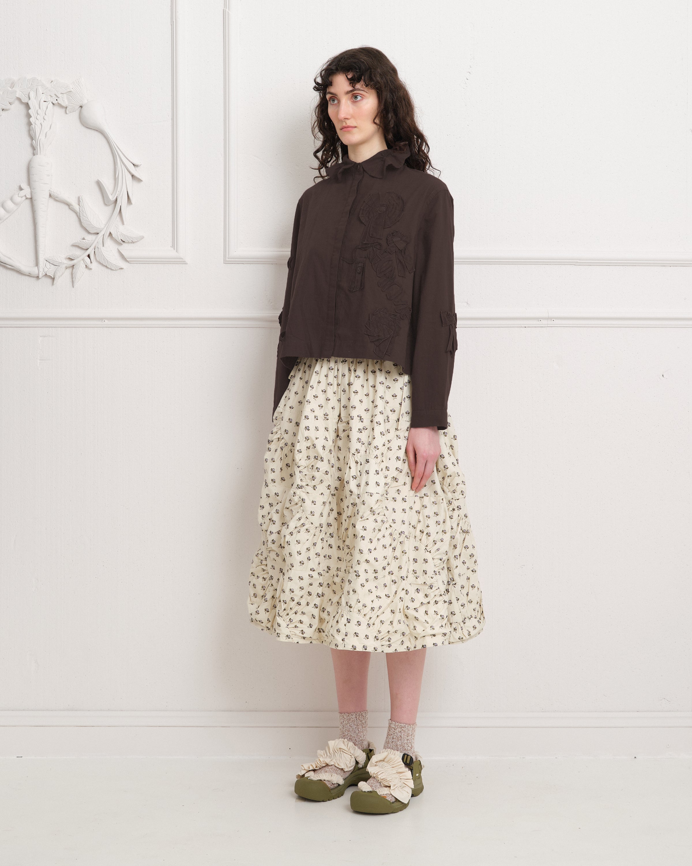ella ♡ cotton typewriter gather blouse Ella Blouse - Espresso Kindness – Story mfg.