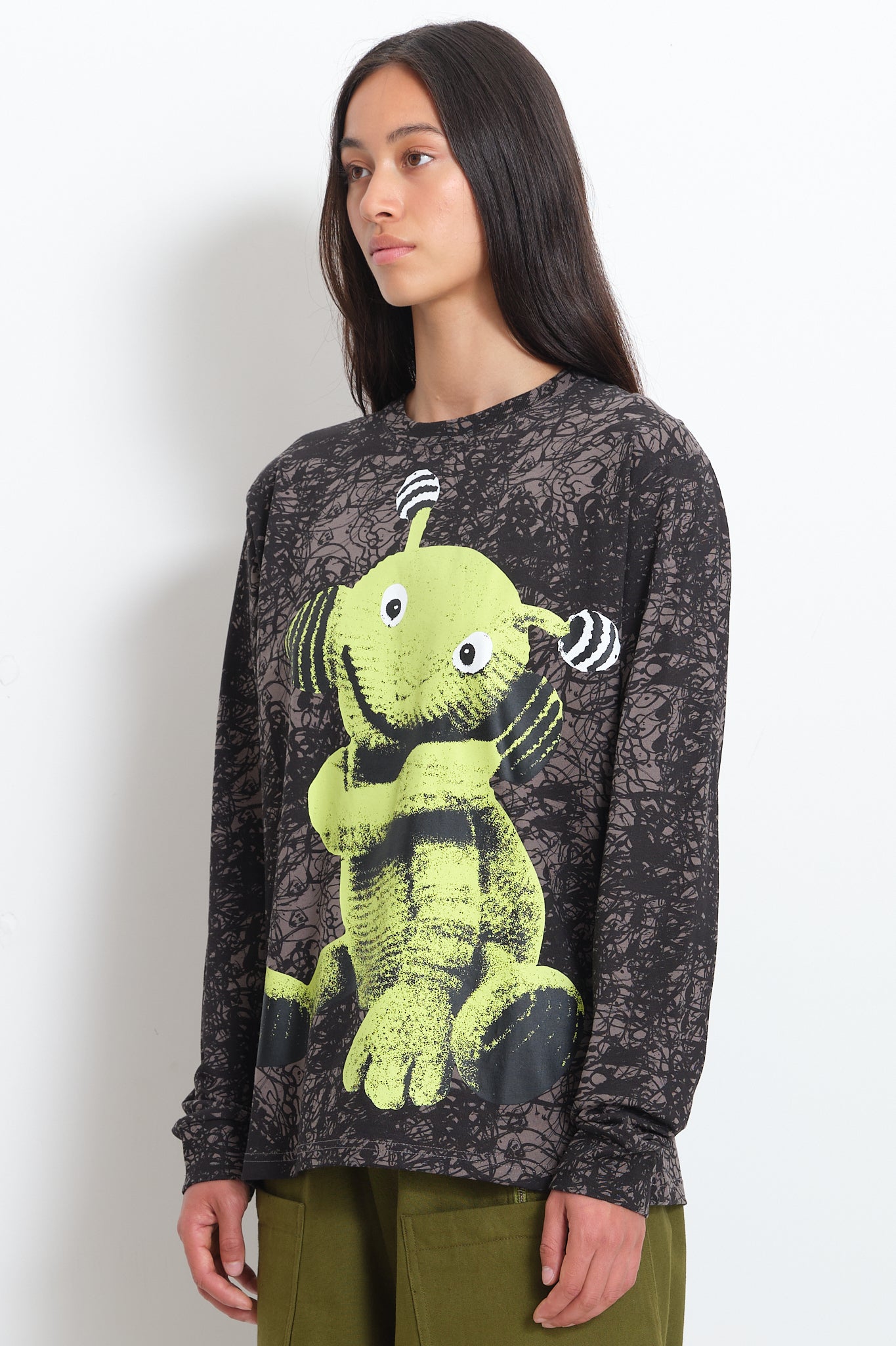 Recycled Cotton LS Tee - Washed Black Alien Puppet