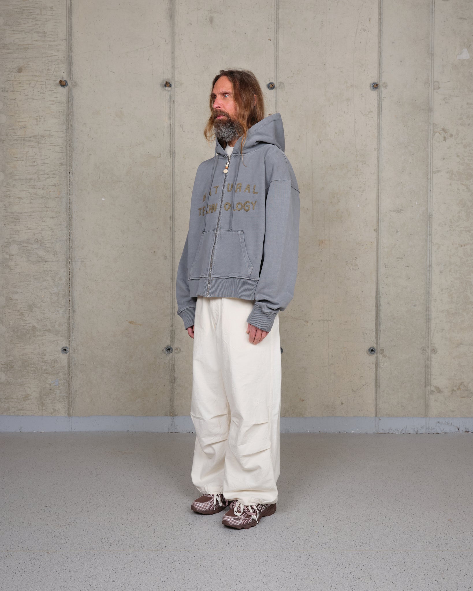 Geo Zip Hoodie - Washed Grey