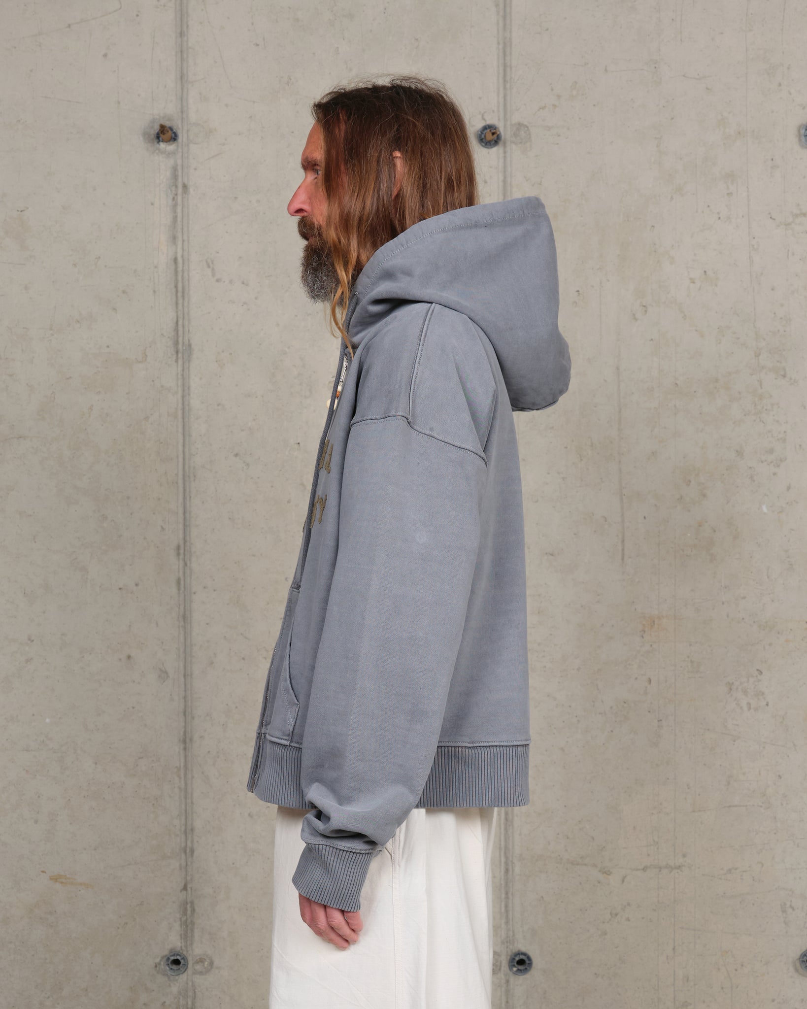 Geo Zip Hoodie - Washed Grey