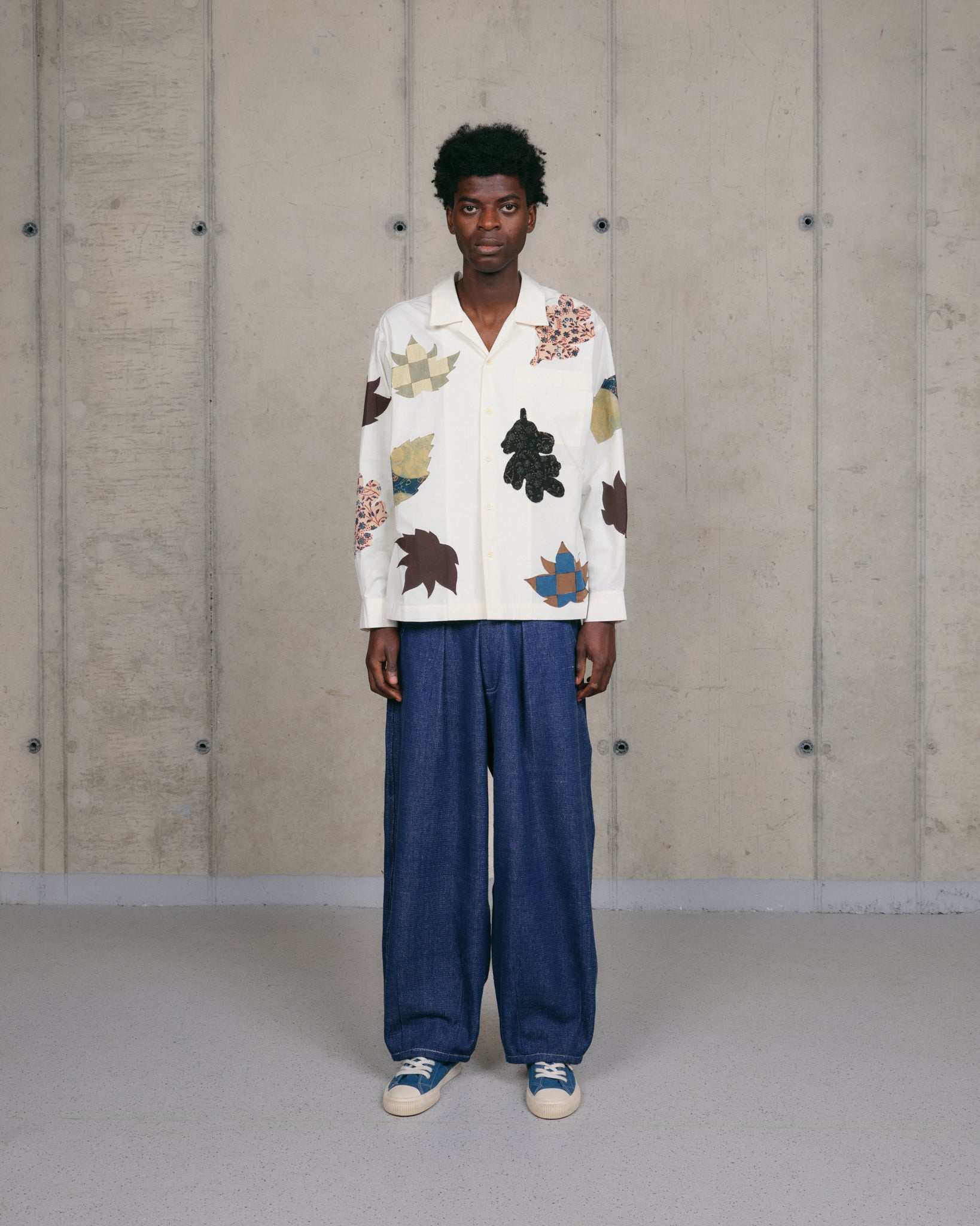 Greetings Shirt LS - Ecru Leaf Scatter