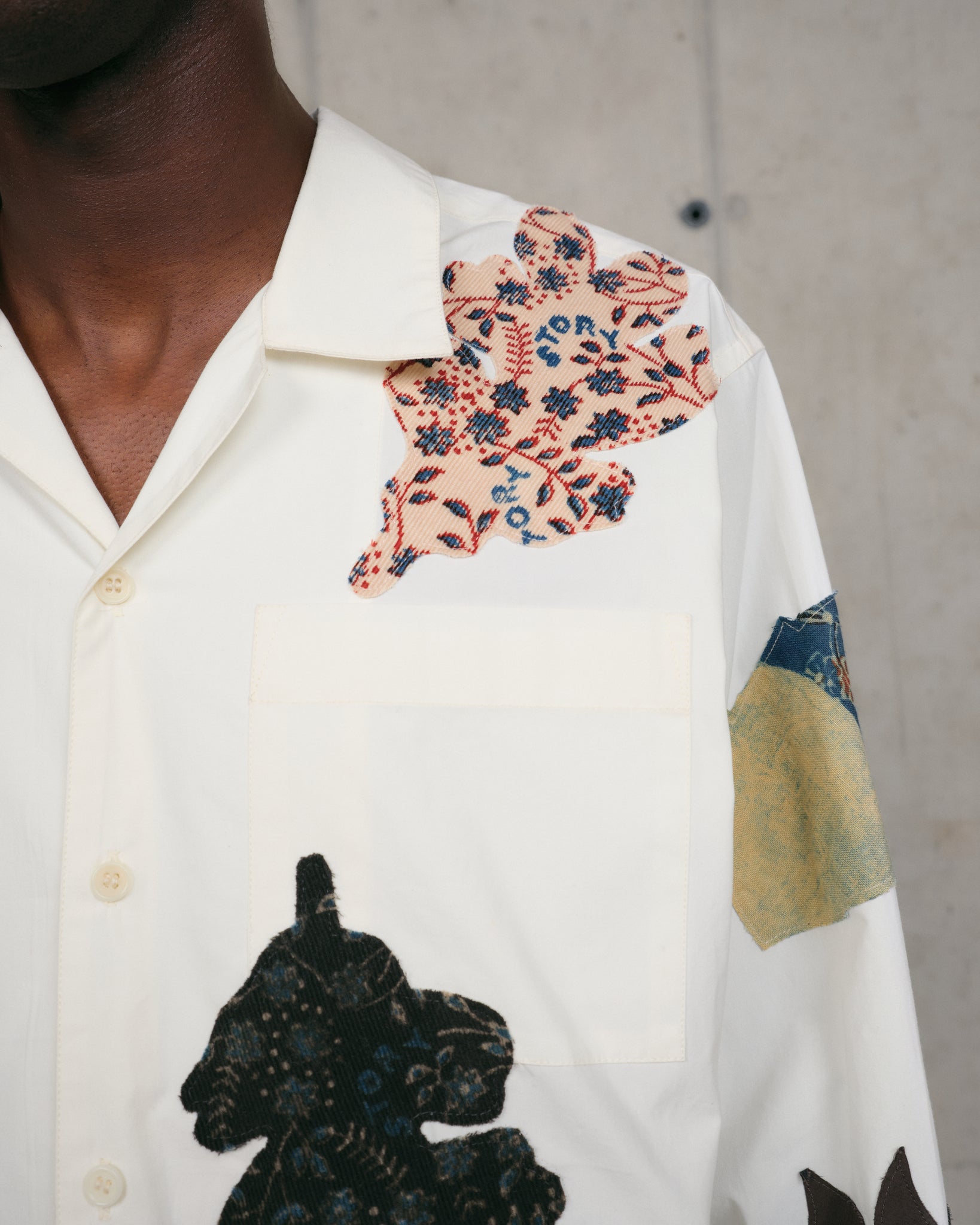 Greetings Shirt LS - Ecru Leaf Scatter