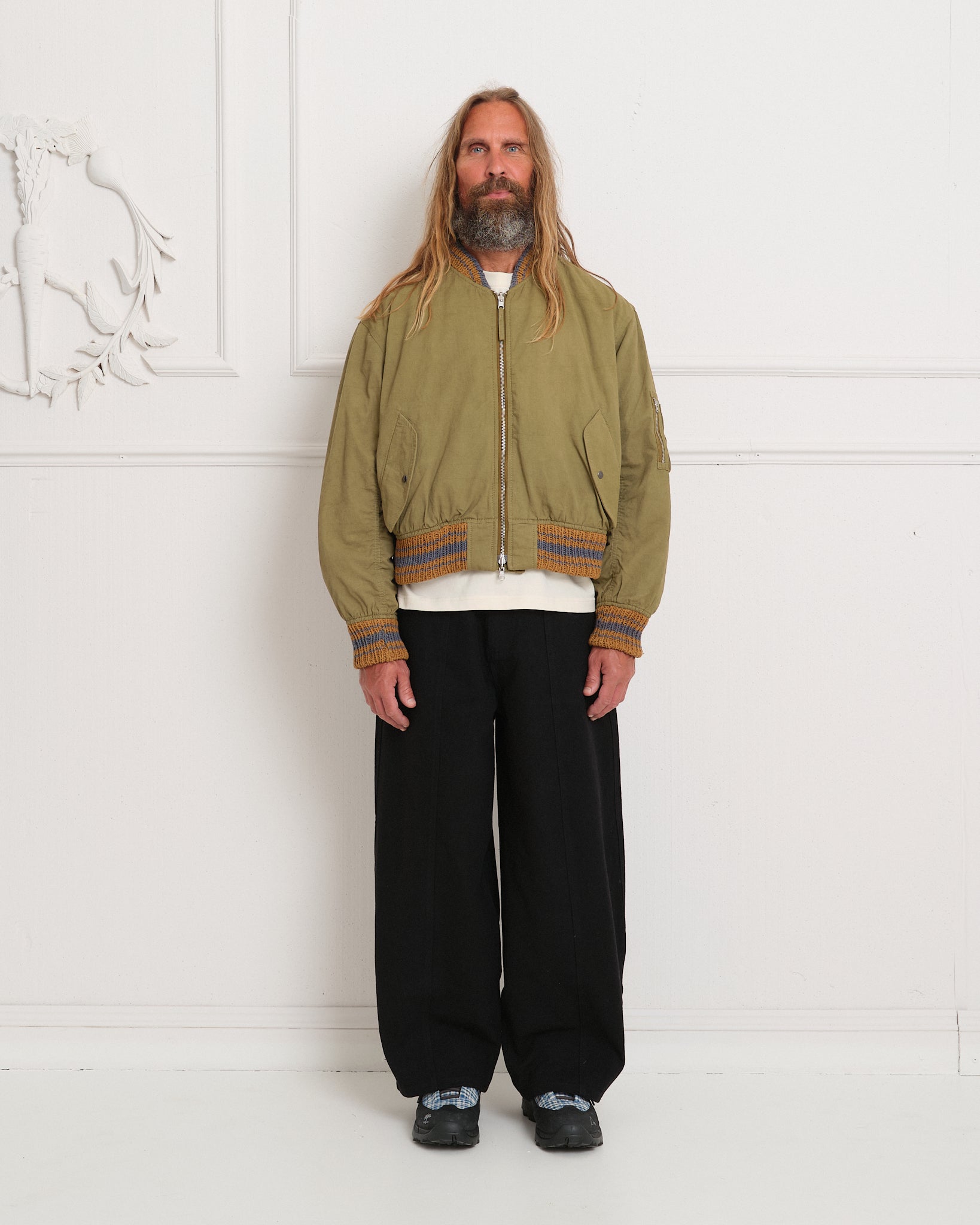 トップス STORY MFG. Olive Spiral Block Swetaer S STORY MFG. Olive Spiral Block Swetaer S