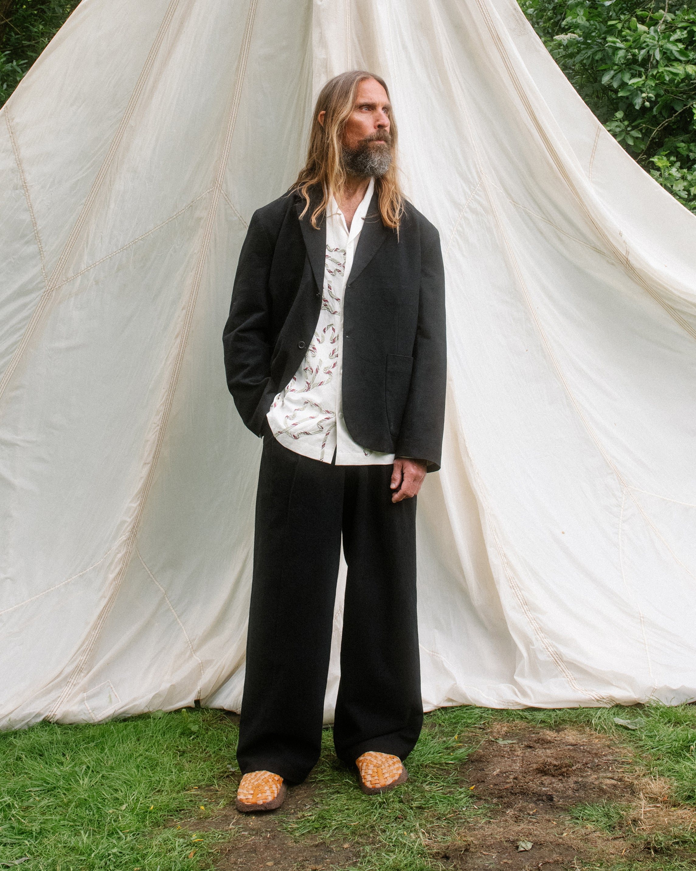 ジャケット・アウター Story mfg Hand woven Linen Jacket Shale Jacket - Black Slub – Story mfg.