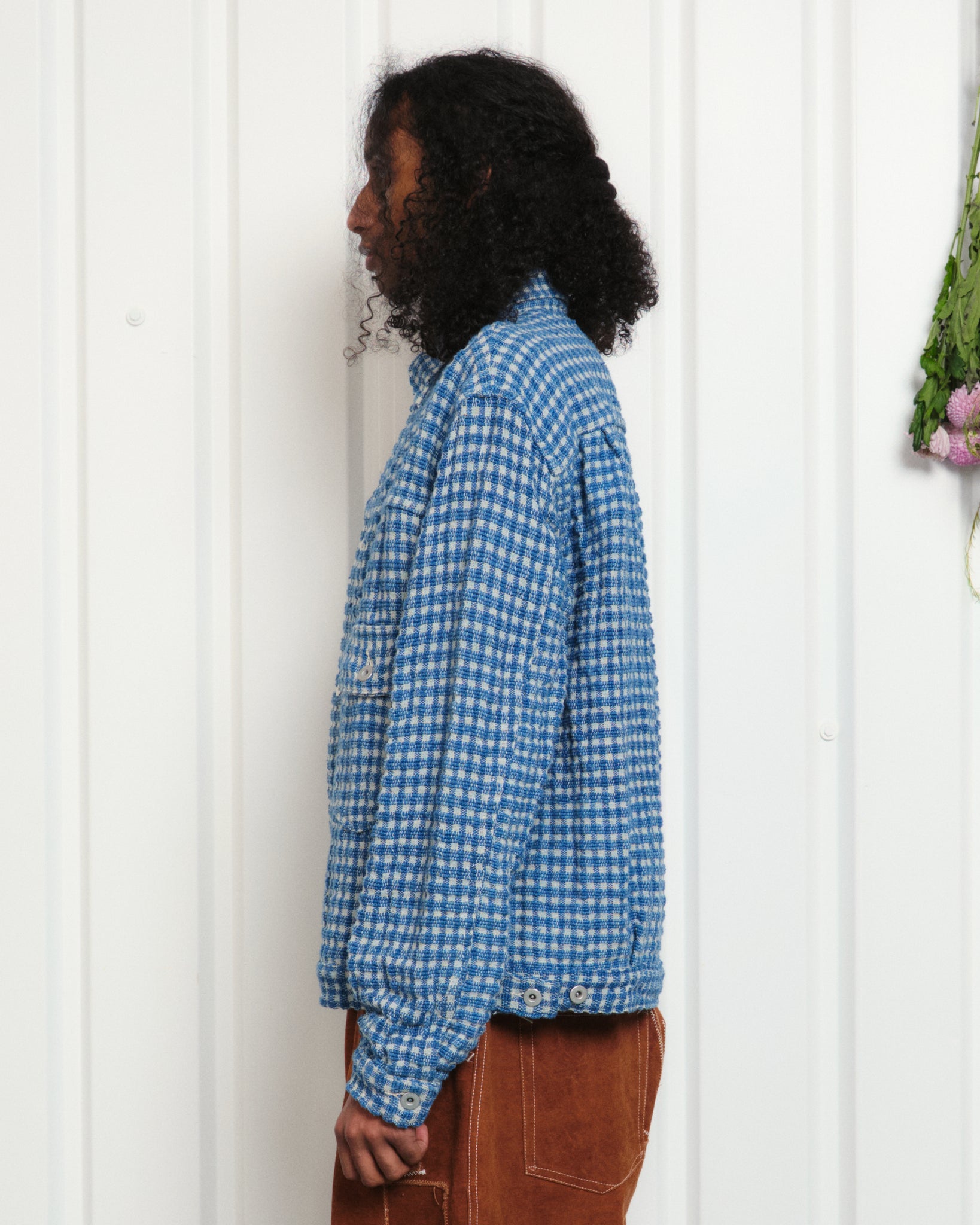 ジャケット・アウター Story mfg Hand woven Linen Jacket Tuesday Jacket - Indigo Wobbly Waffle – Story mfg.