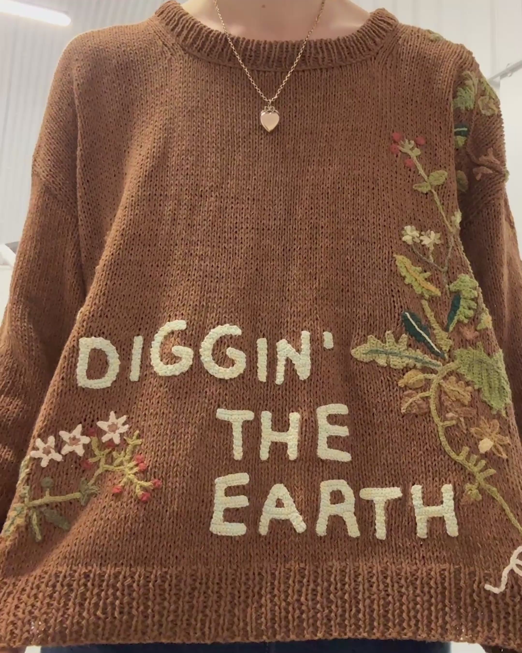 Story mfg コットンニット 手編み 総柄 オーガニックコットン M Bulb Knit Jumper - Brown Diggin' The Earth – Story mfg.